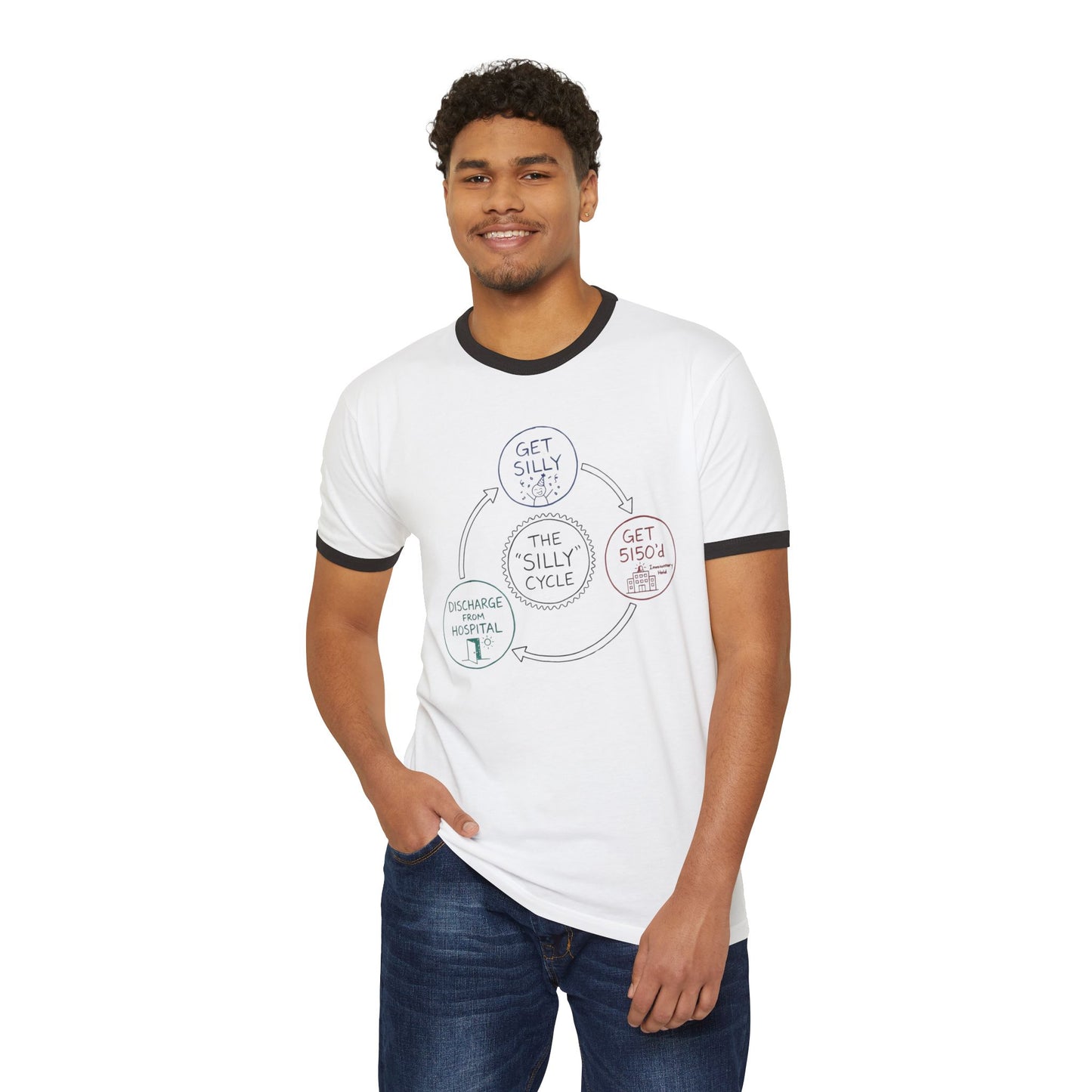 "Silly" Cycle Ringer T‑Shirt — Funny Mental Health Humor Tee