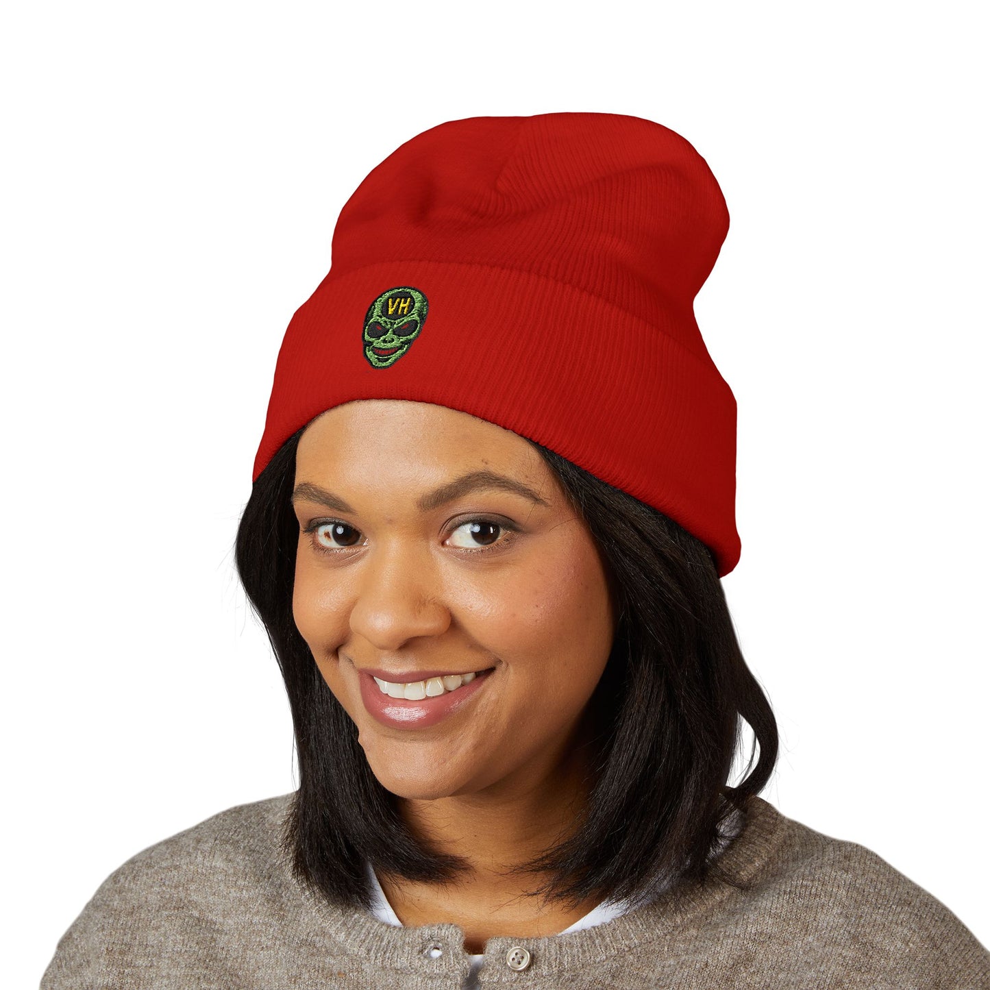 Schizo Alien Comic Beanie — '5150' Psychiatric Nurse & Social Worker Dark Humor Embroidered Cuffed Beanie