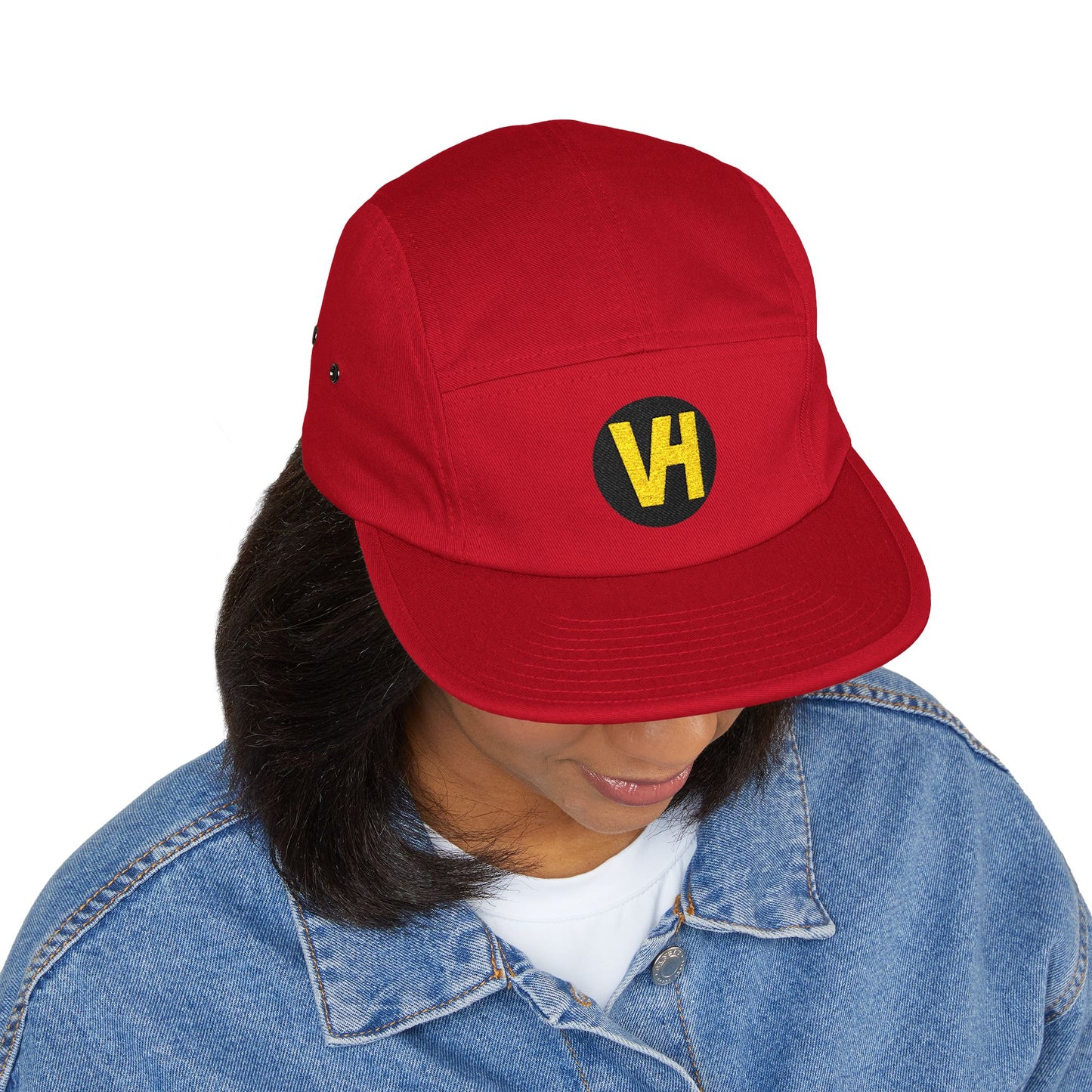 Embroidered VH Logo 5-Panel Cap — Khaki Cotton Camper Hat