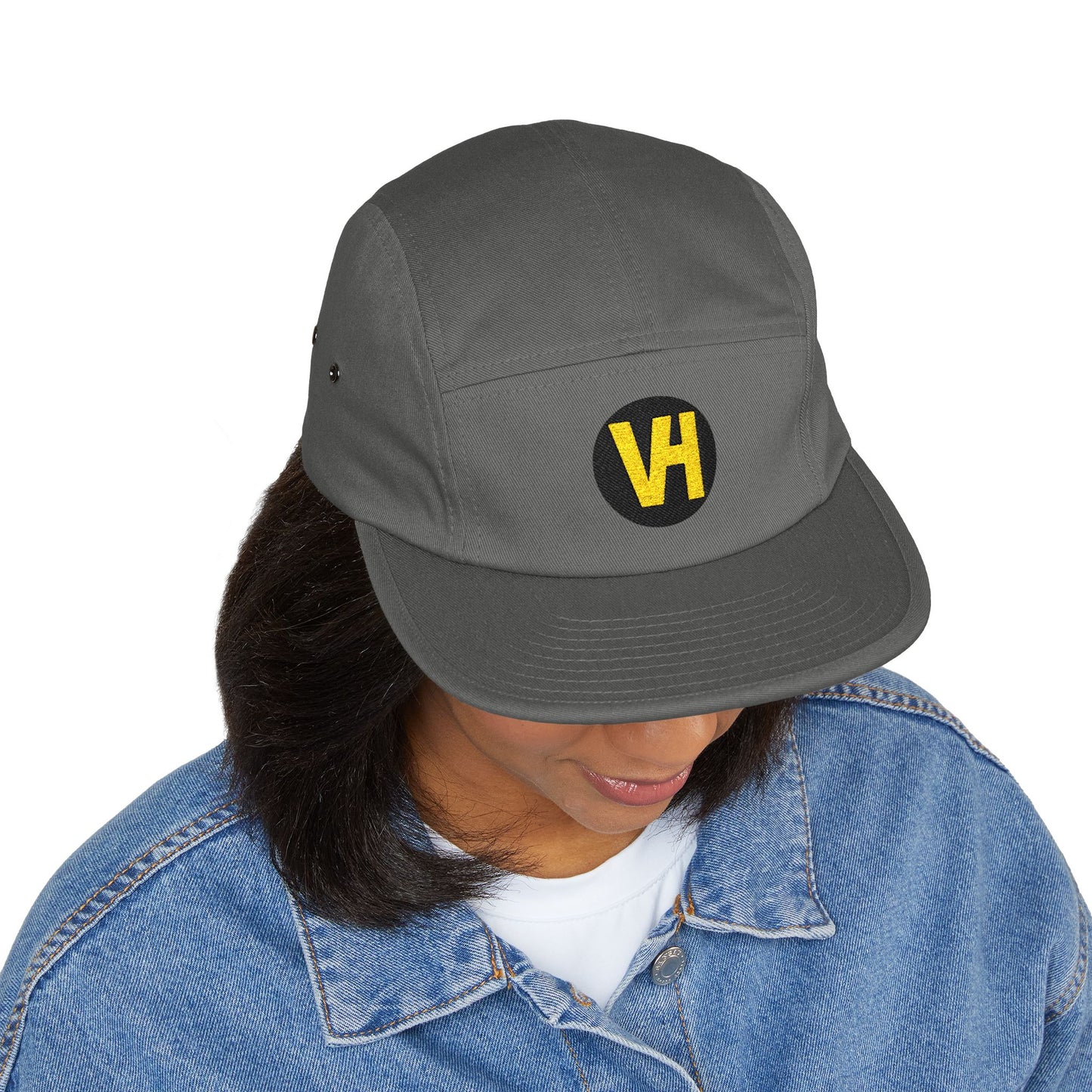Embroidered VH Logo 5-Panel Cap — Khaki Cotton Camper Hat