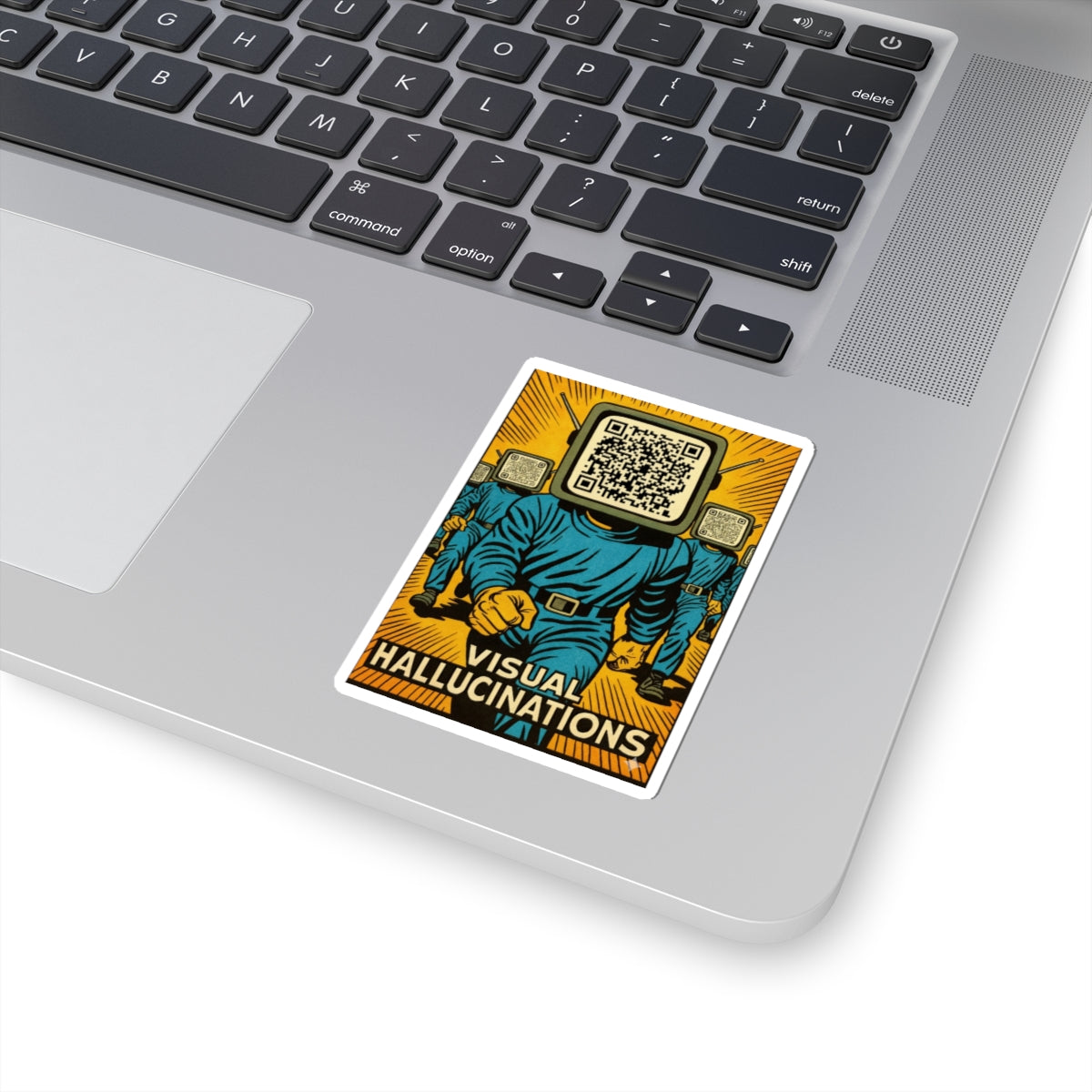 Visual Hallucinations Sticker — Retro Sci‑Fi QR TV Head Kiss‑Cut Sticker