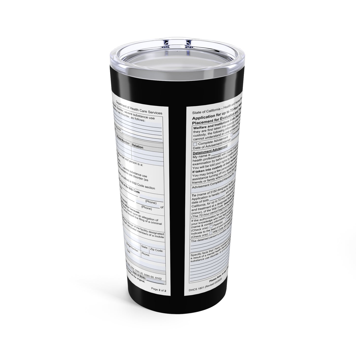 5150 Code Tumbler — Funny Psychiatric Field 20oz Travel Mug