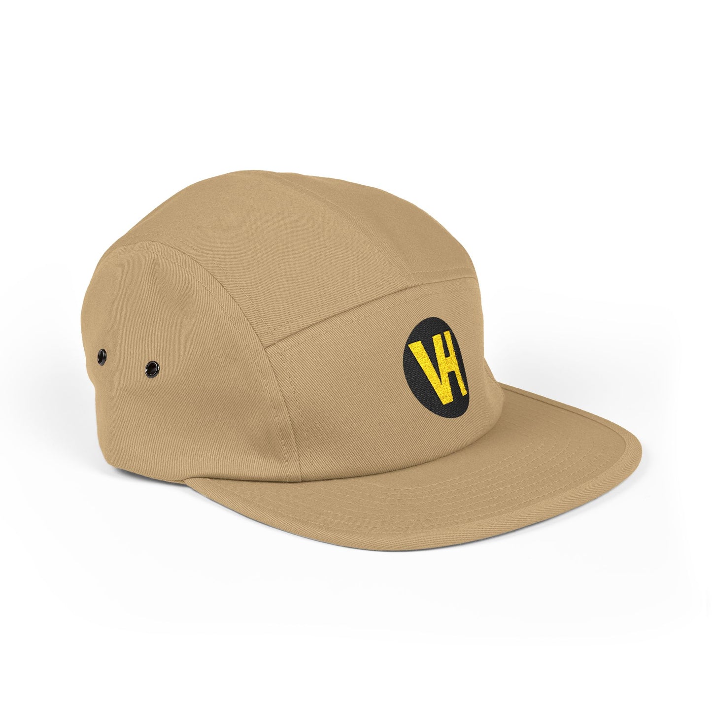 Embroidered VH Logo 5-Panel Cap — Khaki Cotton Camper Hat
