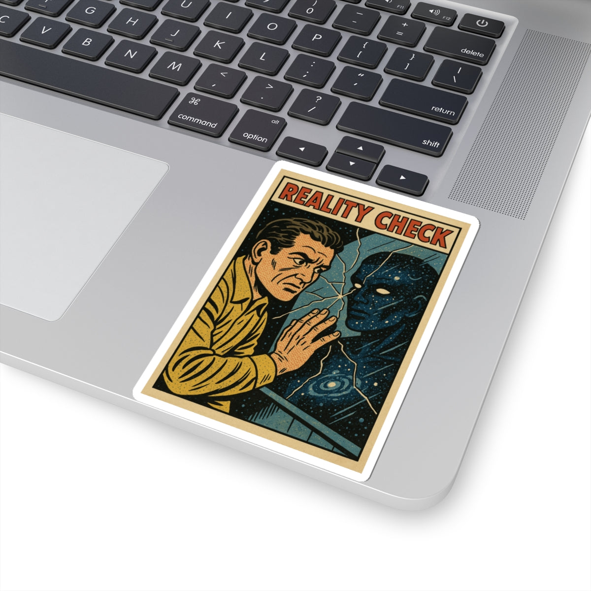 Reality Check Retro Space Sticker — Vintage Sci‑Fi Kiss‑Cut Decal