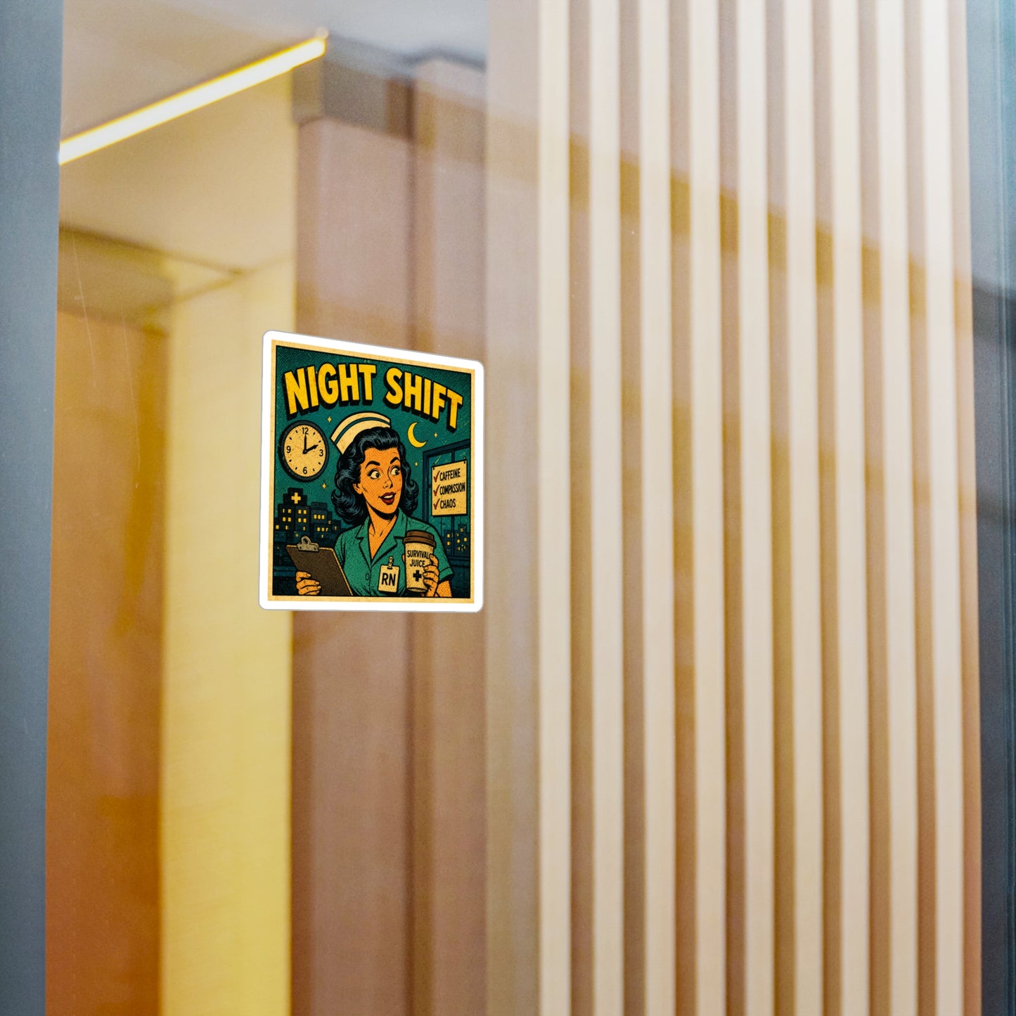 Night Shift Nurse Sticker — Retro Vinyl Decal (RN "Survival Juice")
