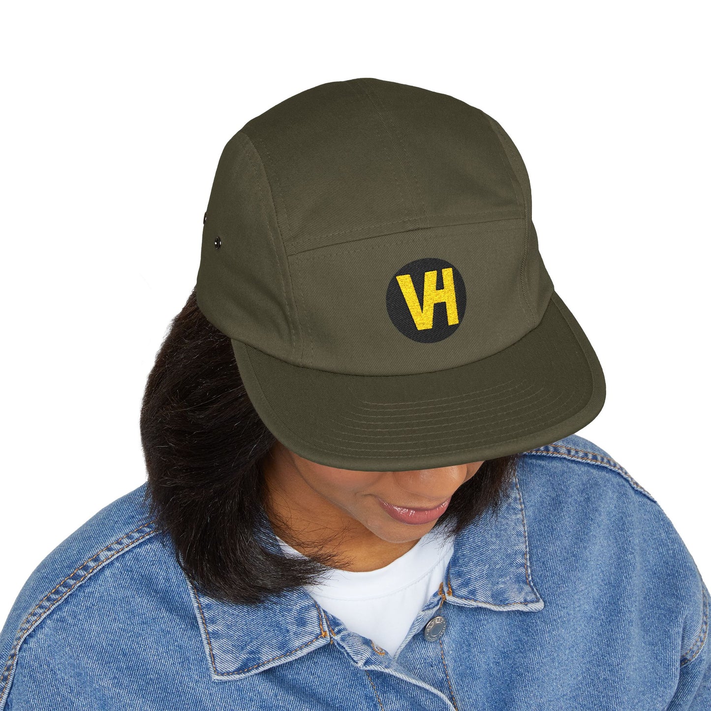 Embroidered VH Logo 5-Panel Cap — Khaki Cotton Camper Hat