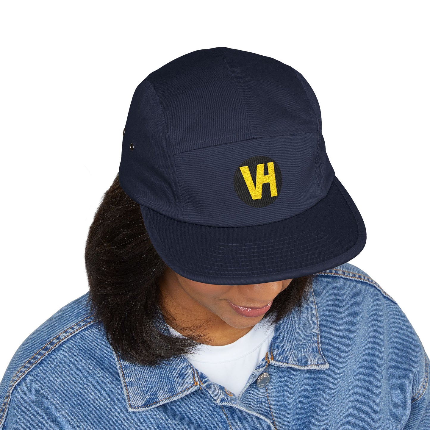Embroidered VH Logo 5-Panel Cap — Khaki Cotton Camper Hat