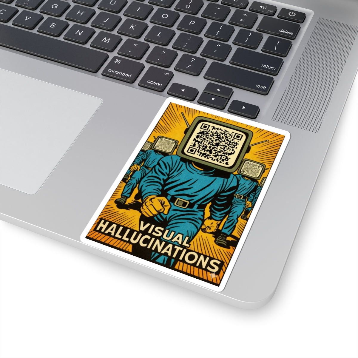 Visual Hallucinations Sticker — Retro Sci‑Fi QR TV Head Kiss‑Cut Sticker