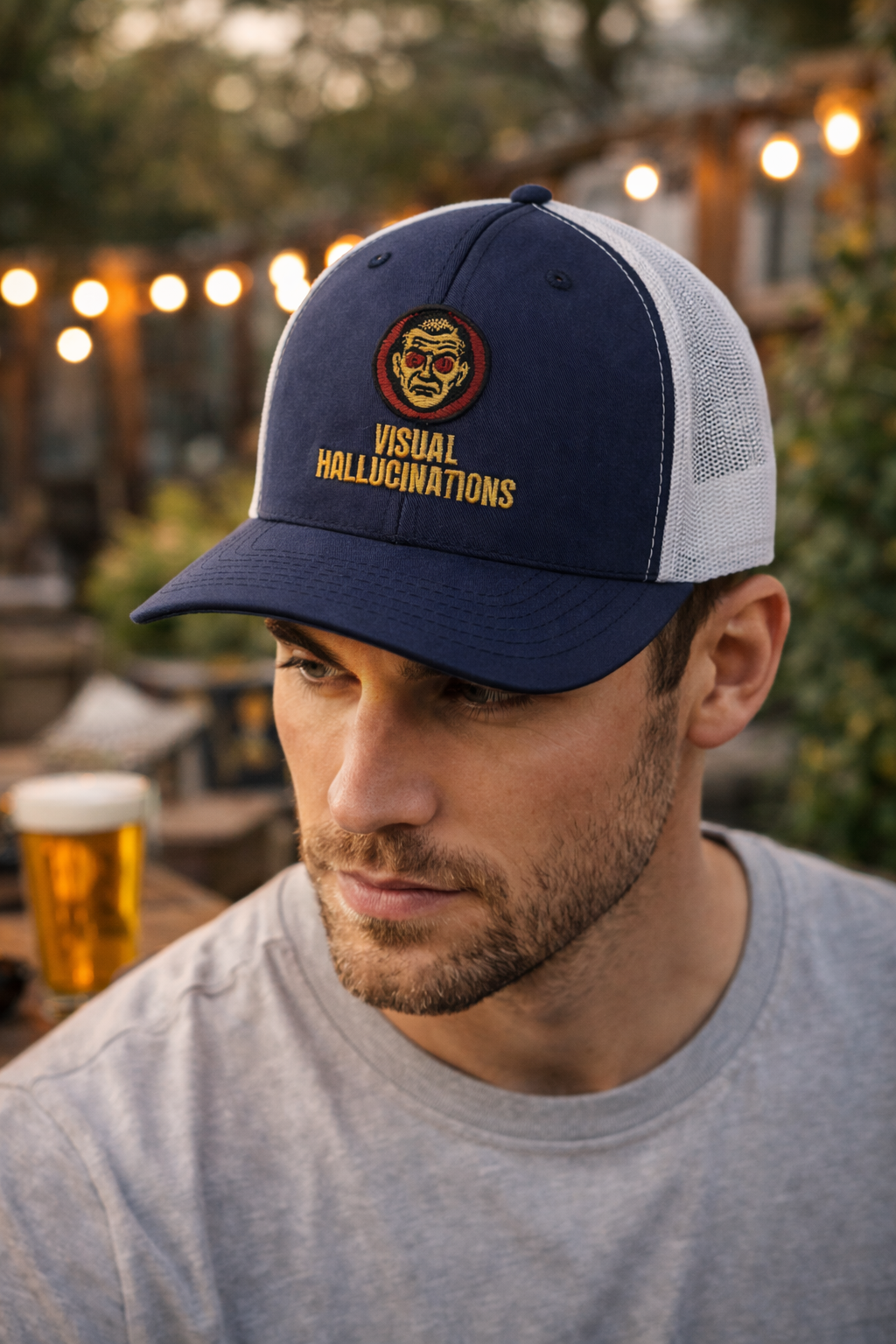Trucker Cap — Vintage Logo ‘Visual Hallucinations’ Embroidered Snapback