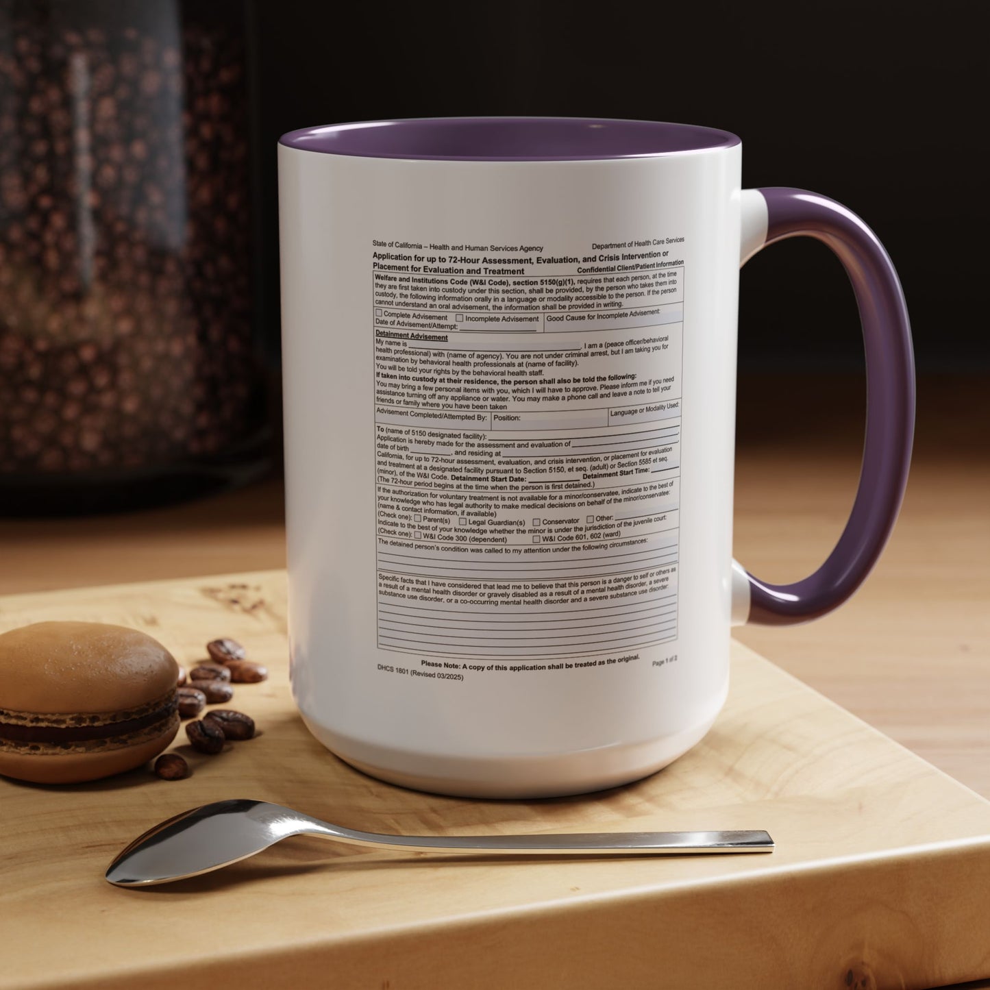 Coffee Mug with California WIC 5150 criteria — Novelty Accent Mug (11/15 oz)