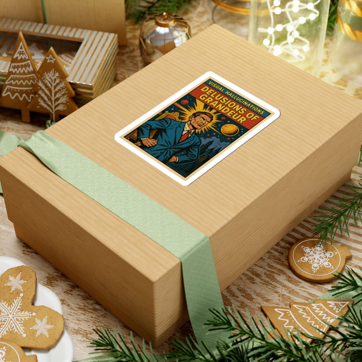 Delusions of Grandeur Sticker — Vintage Comic Businessman Laptop Decal