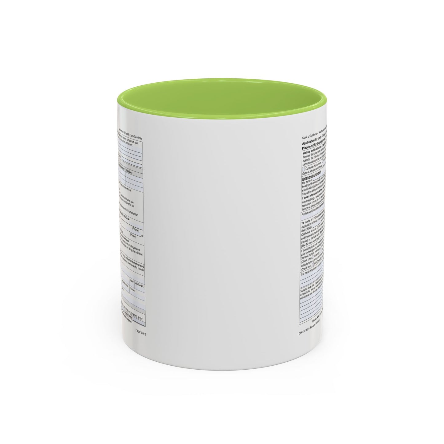 Coffee Mug with California WIC 5150 criteria — Novelty Accent Mug (11/15 oz)