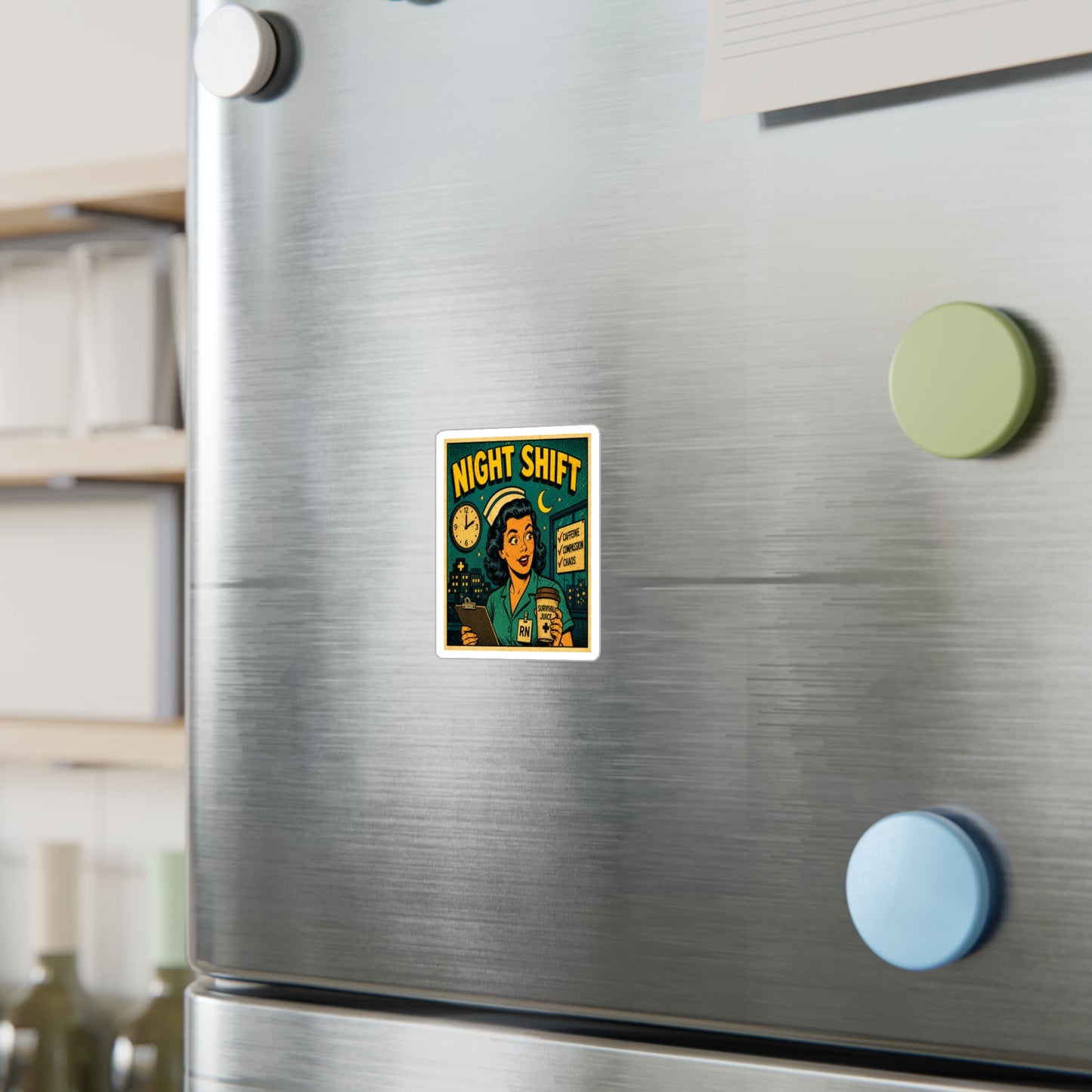 Night Shift Nurse Sticker — Retro Vinyl Decal (RN "Survival Juice")
