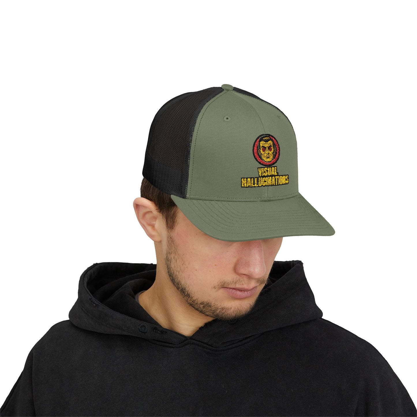 Trucker Cap — Vintage Logo ‘Visual Hallucinations’ Embroidered Snapback