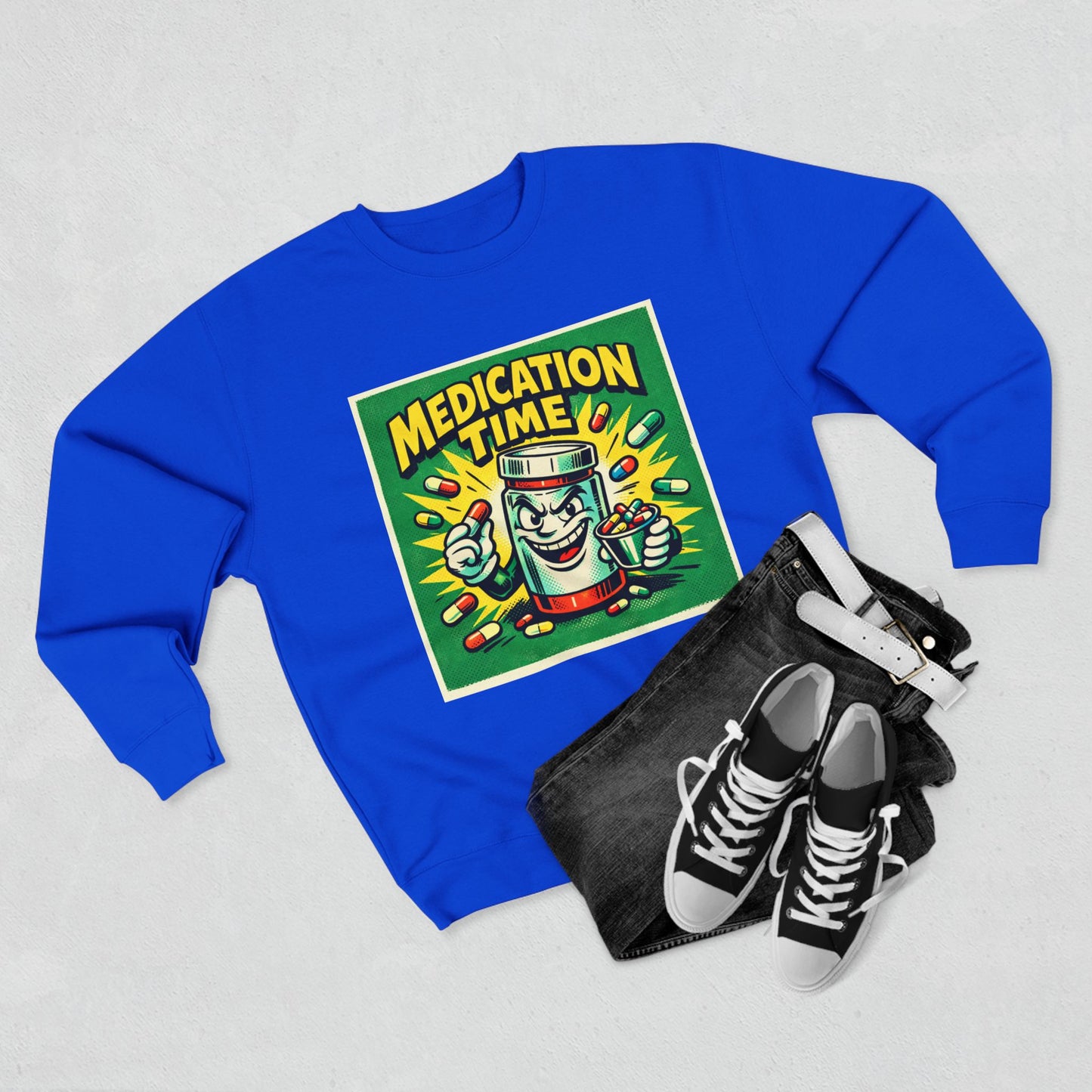 Medication Time Sweatshirt – Funny Prescription Pill Bottle Crewneck