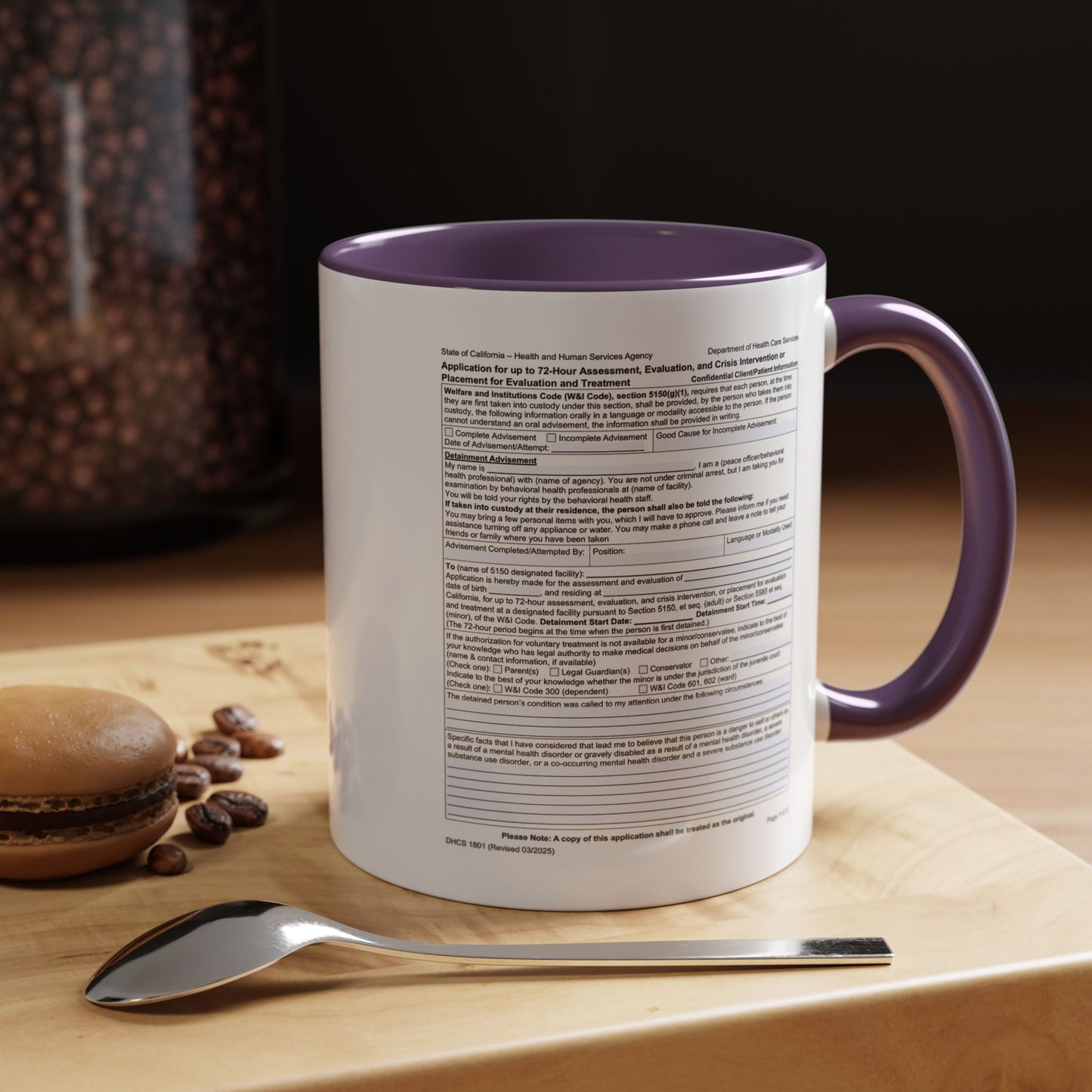 Coffee Mug with California WIC 5150 criteria — Novelty Accent Mug (11/15 oz)