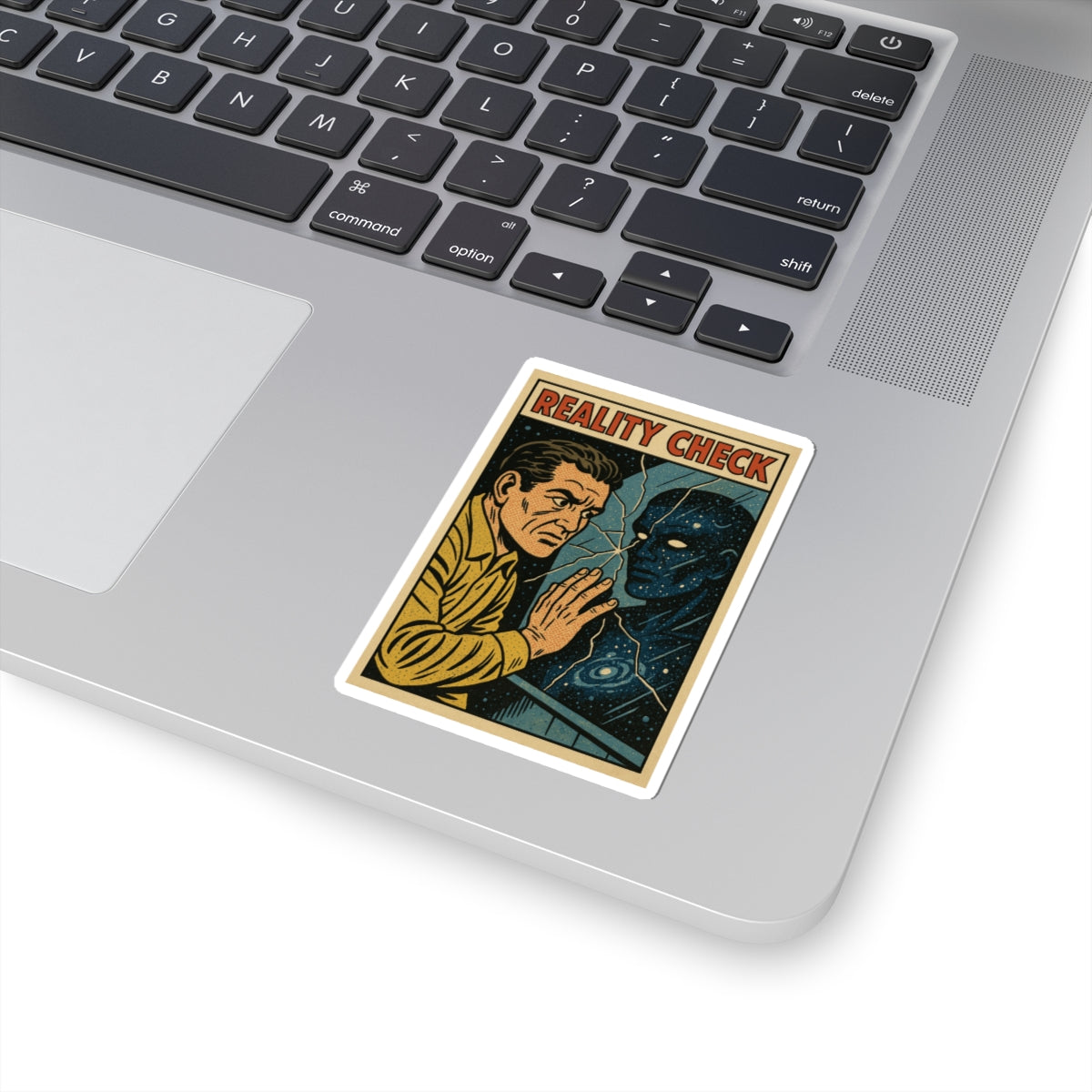 Reality Check Retro Space Sticker — Vintage Sci‑Fi Kiss‑Cut Decal
