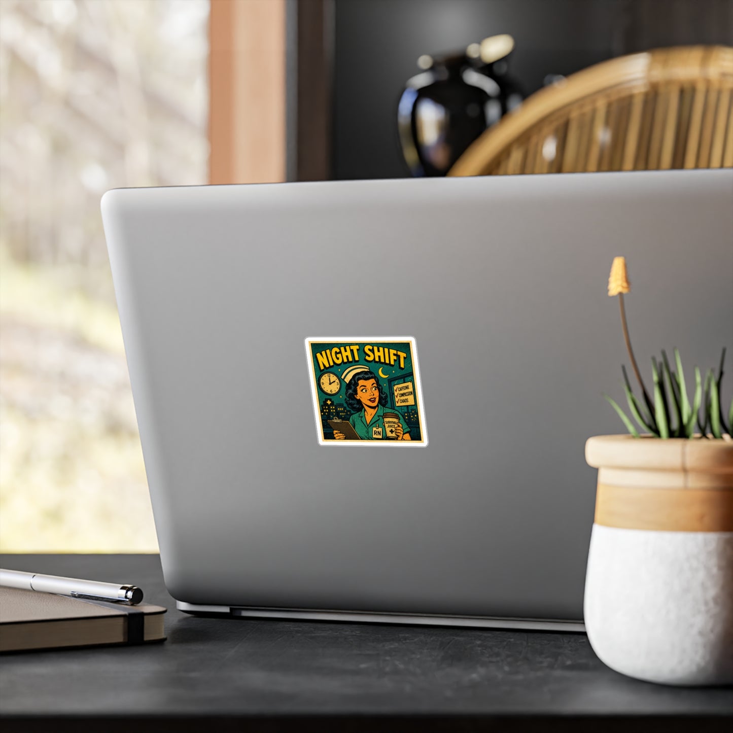 Night Shift Nurse Sticker — Retro Vinyl Decal (RN "Survival Juice")