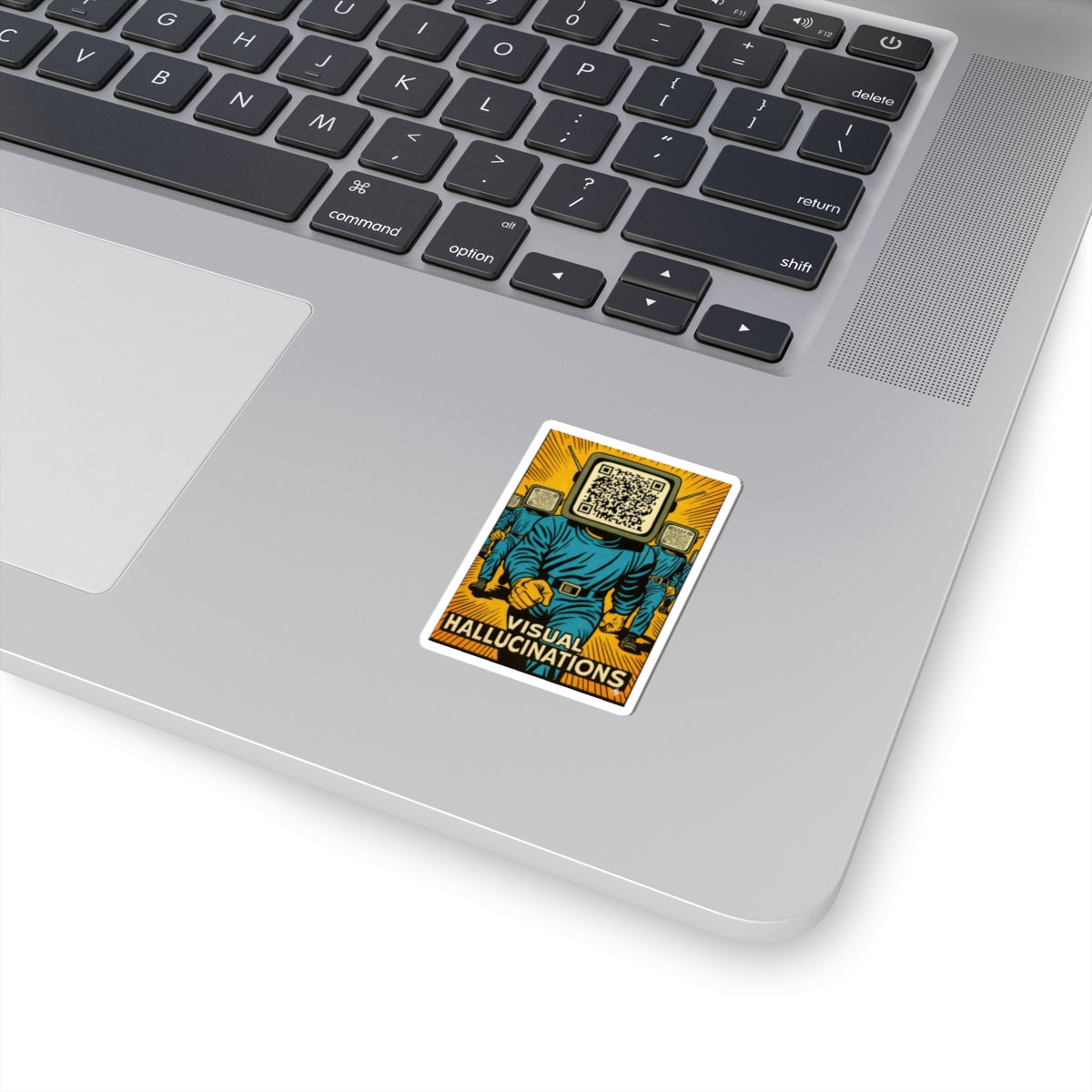 Visual Hallucinations Sticker — Retro Sci‑Fi QR TV Head Kiss‑Cut Sticker