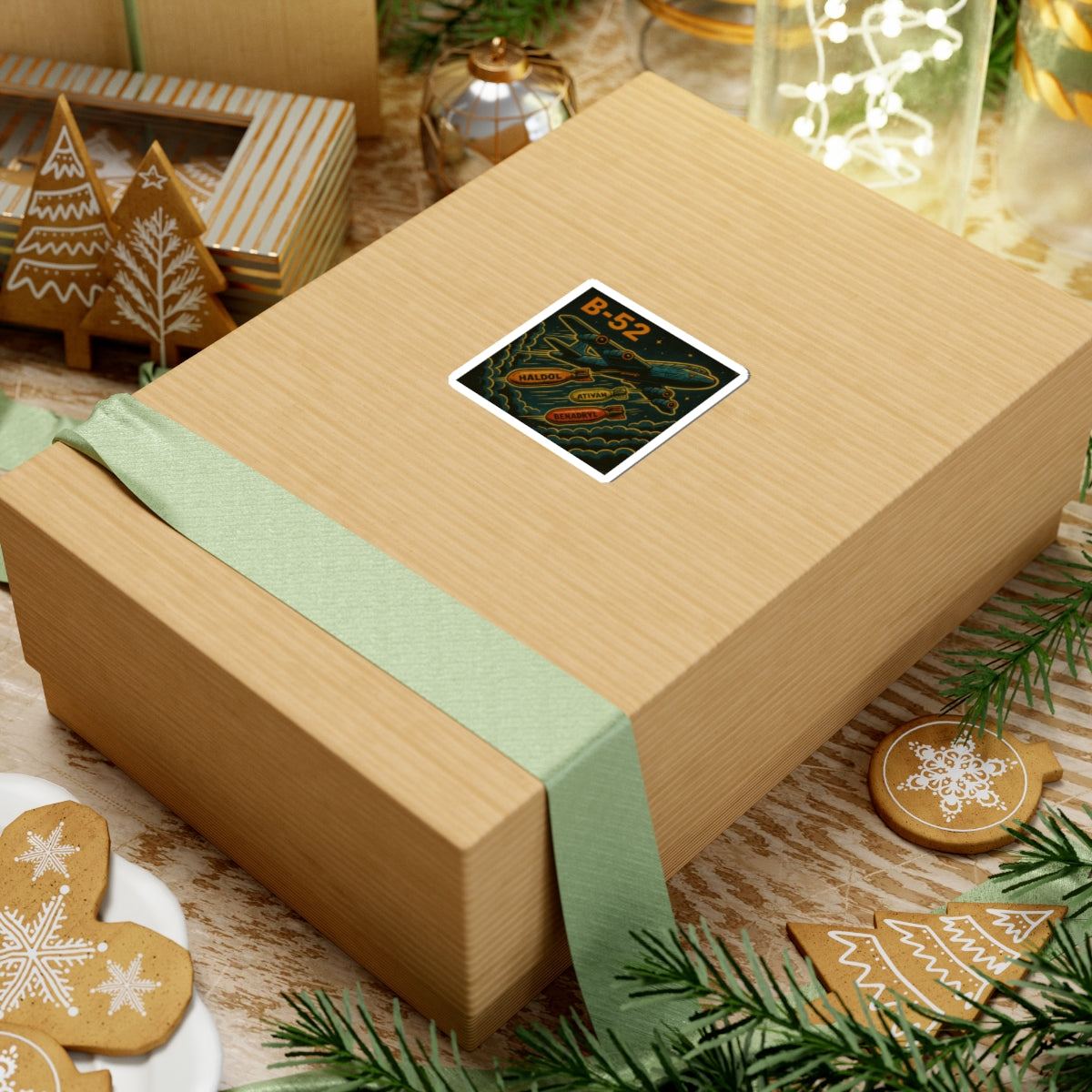 B-52 Retro Bomber Sticker — Vintage Plane with Haldol, Ativan & Benadryl Bombs