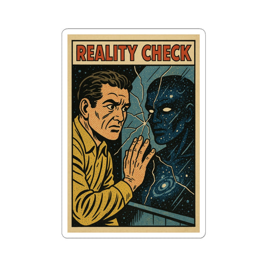 Reality Check Retro Space Sticker — Vintage Sci‑Fi Kiss‑Cut Decal