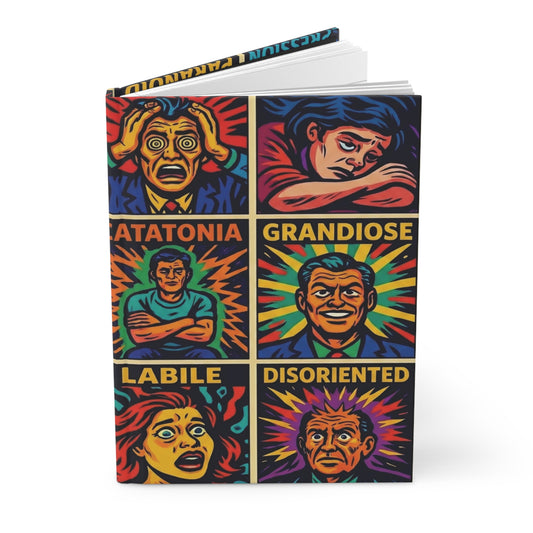 Mental Health Symptoms Hardcover Journal — Vintage Psychosis Illustration Notebook