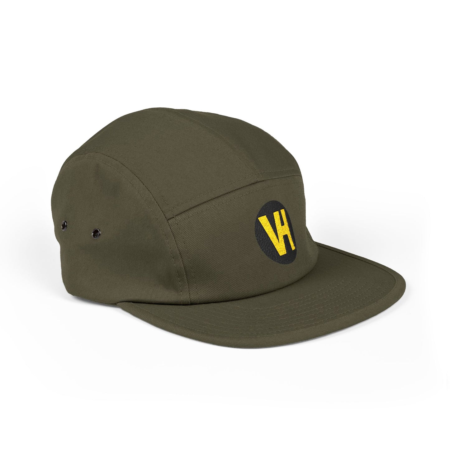 Embroidered VH Logo 5-Panel Cap — Khaki Cotton Camper Hat