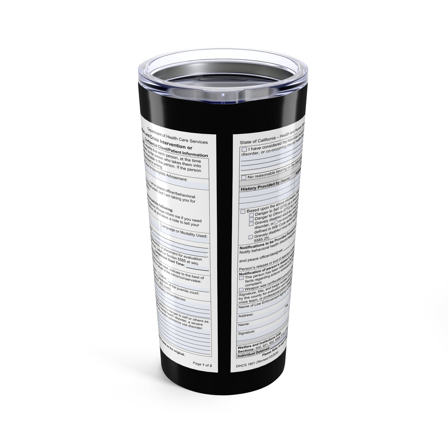 5150 Code Tumbler — Funny Psychiatric Field 20oz Travel Mug