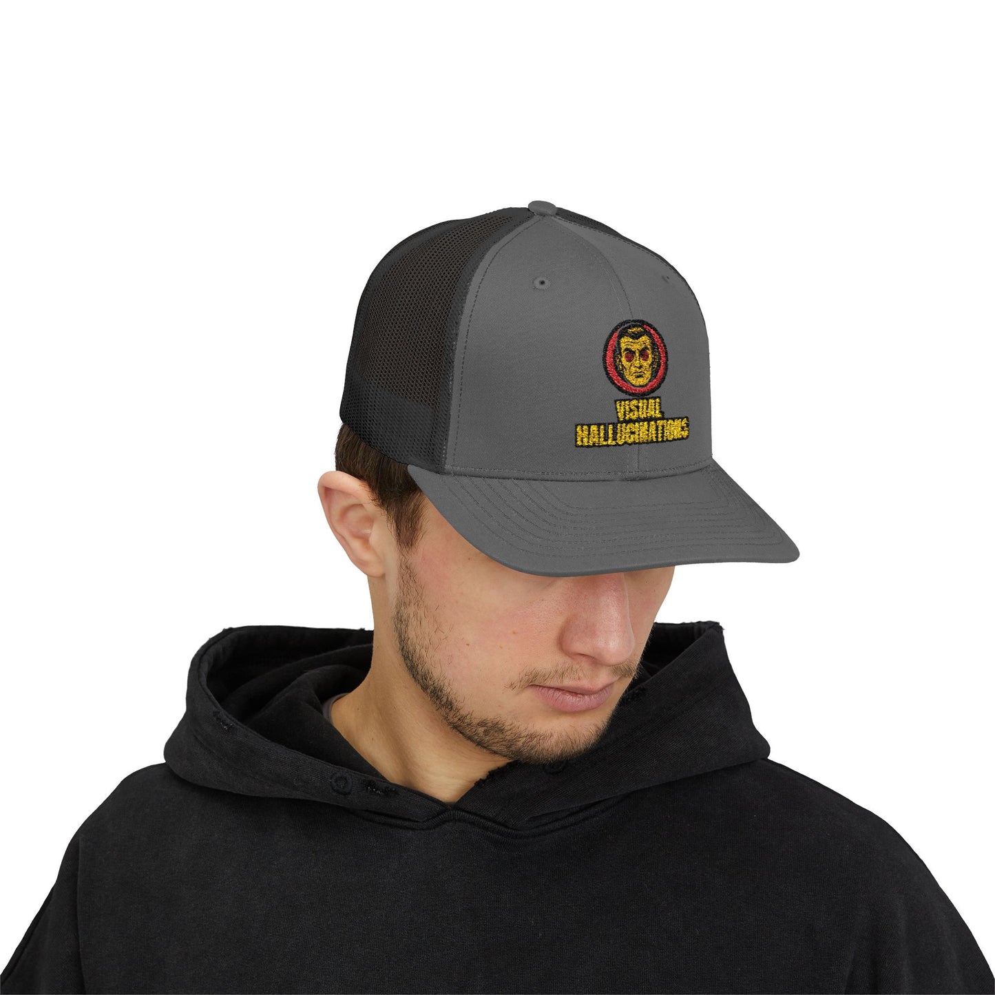 Trucker Cap — Vintage Logo ‘Visual Hallucinations’ Embroidered Snapback