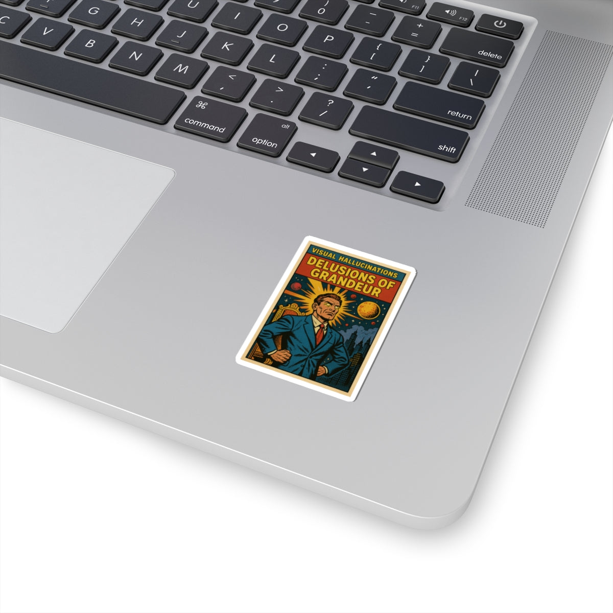 Delusions of Grandeur Sticker — Vintage Comic Businessman Laptop Decal