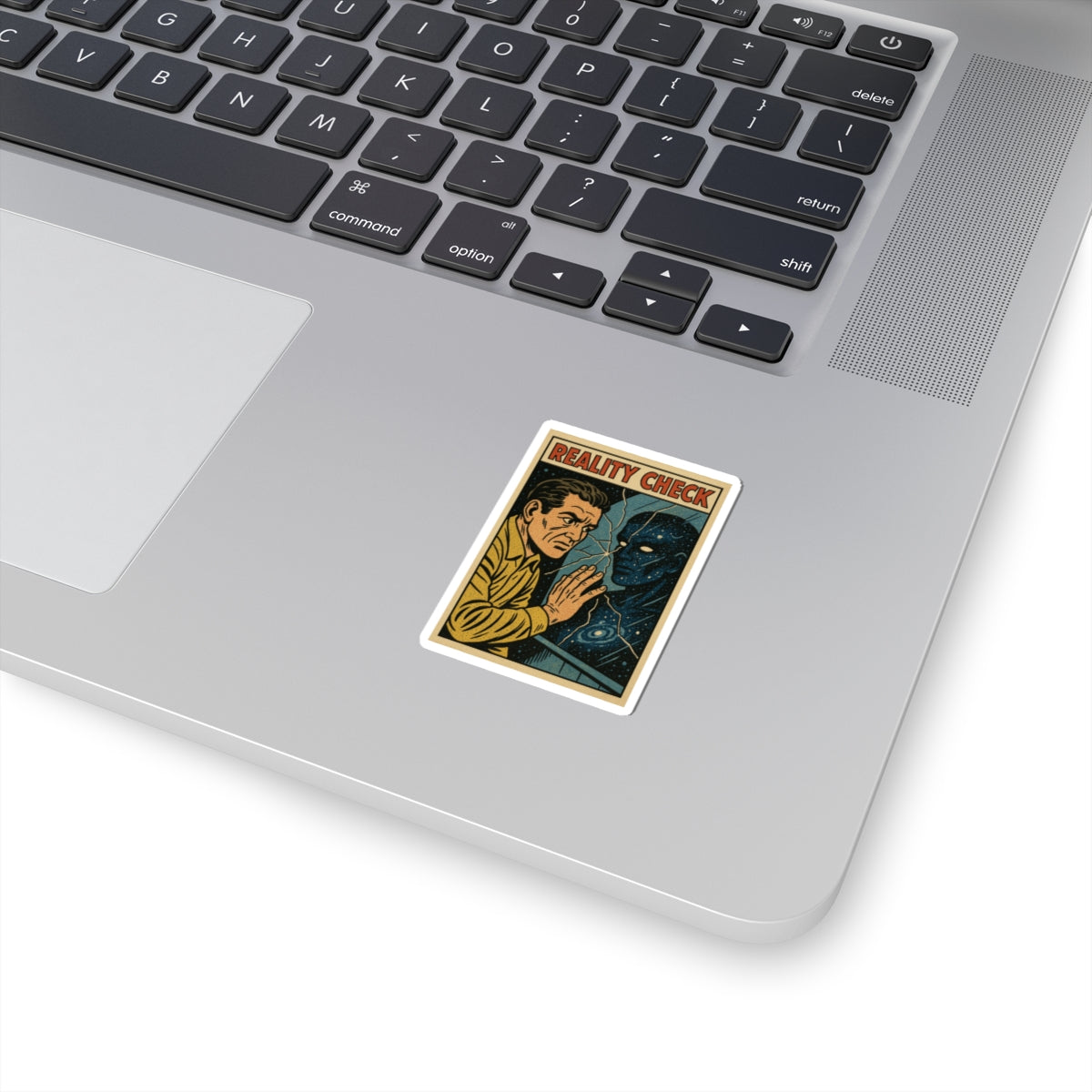 Reality Check Retro Space Sticker — Vintage Sci‑Fi Kiss‑Cut Decal