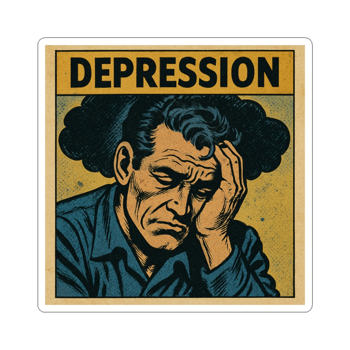 Depression Retro Illustration Kiss-Cut Sticker