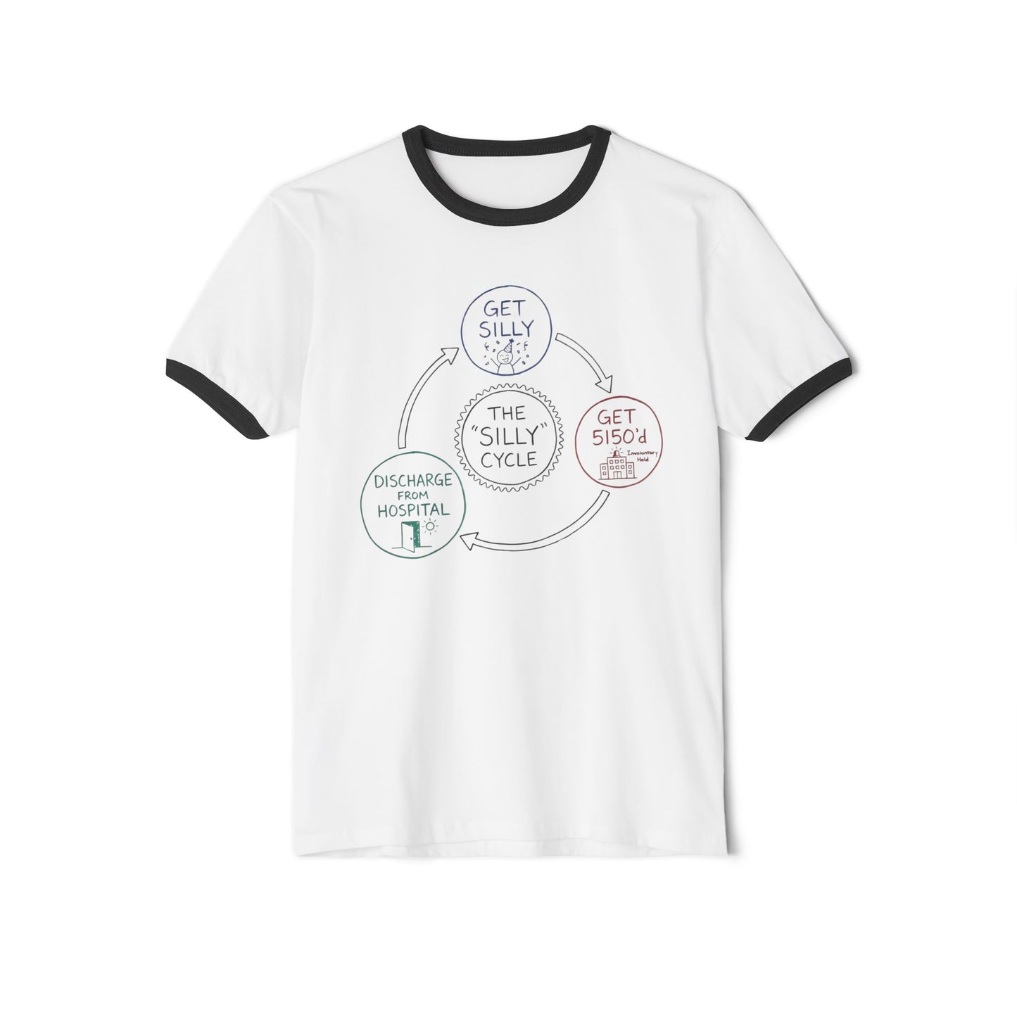 "Silly" Cycle Ringer T‑Shirt — Funny Mental Health Humor Tee
