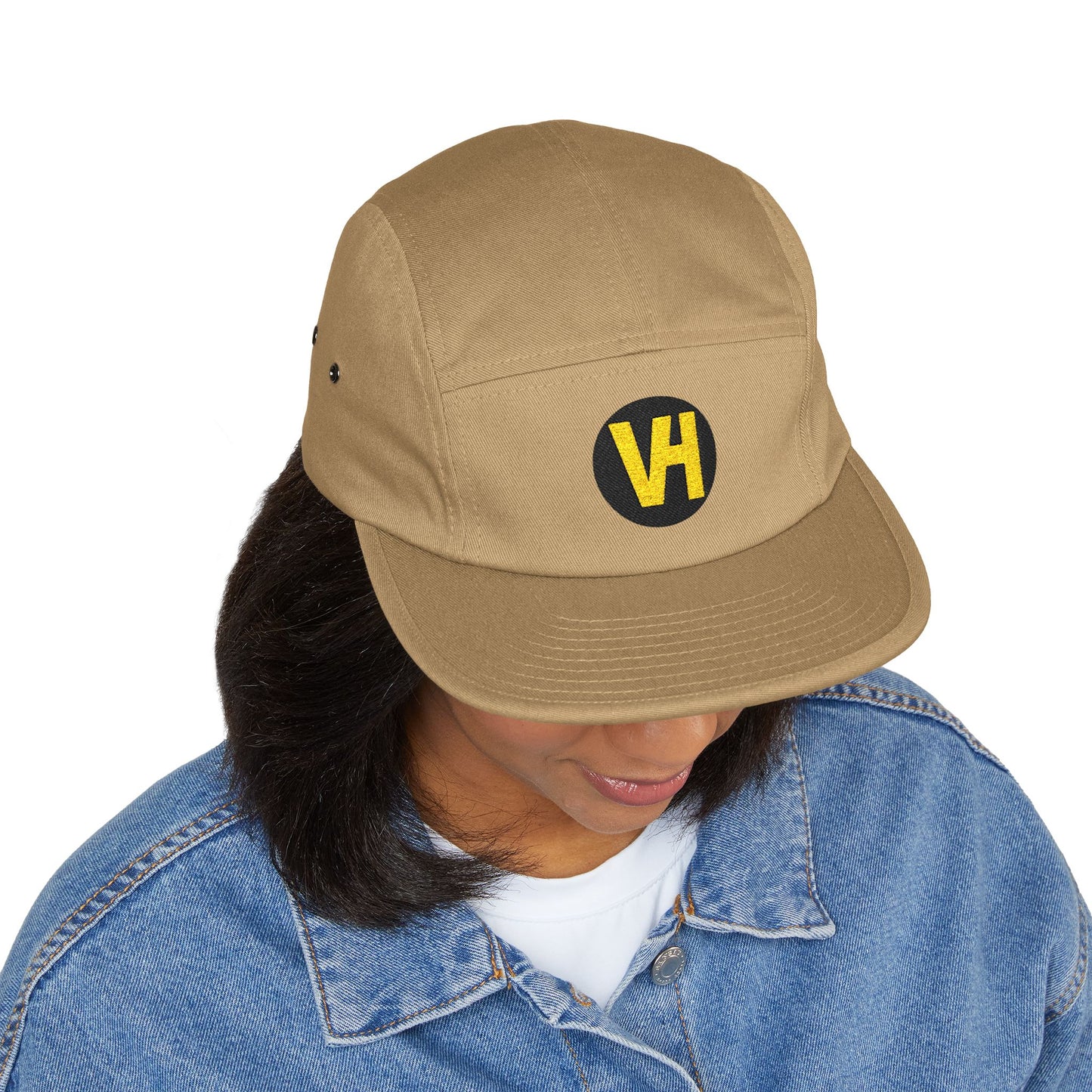 Embroidered VH Logo 5-Panel Cap — Khaki Cotton Camper Hat
