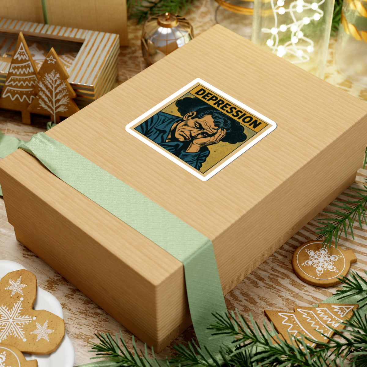 Depression Retro Illustration Kiss-Cut Sticker